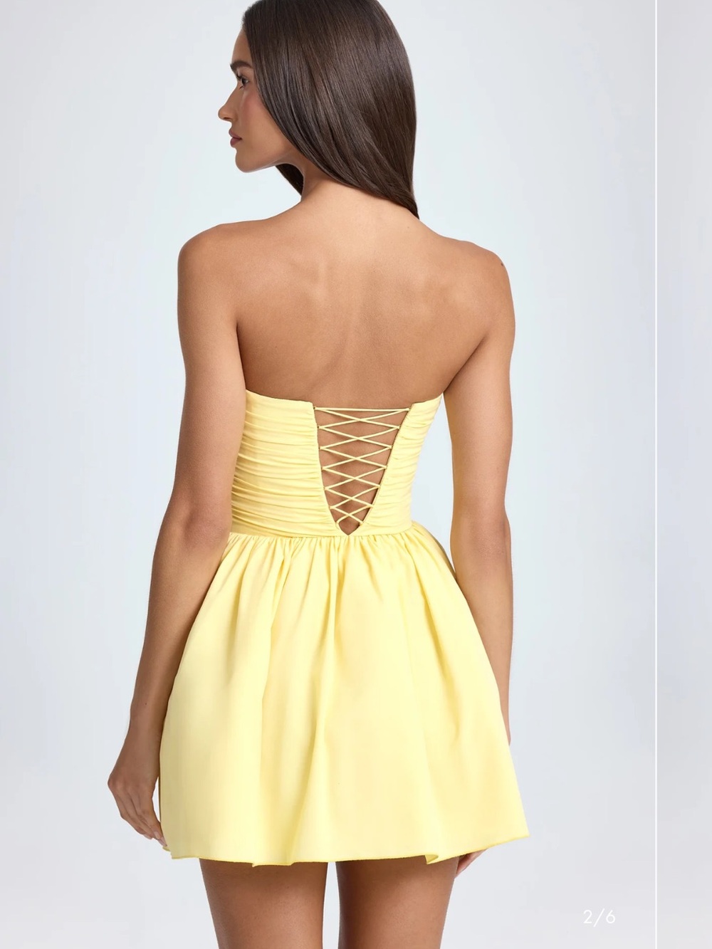 Oh Polly MIRABELLE Bandeau Floral-Appliqué Mini Corset Dress in Lemon Sherbet - Picture 2 of 5
